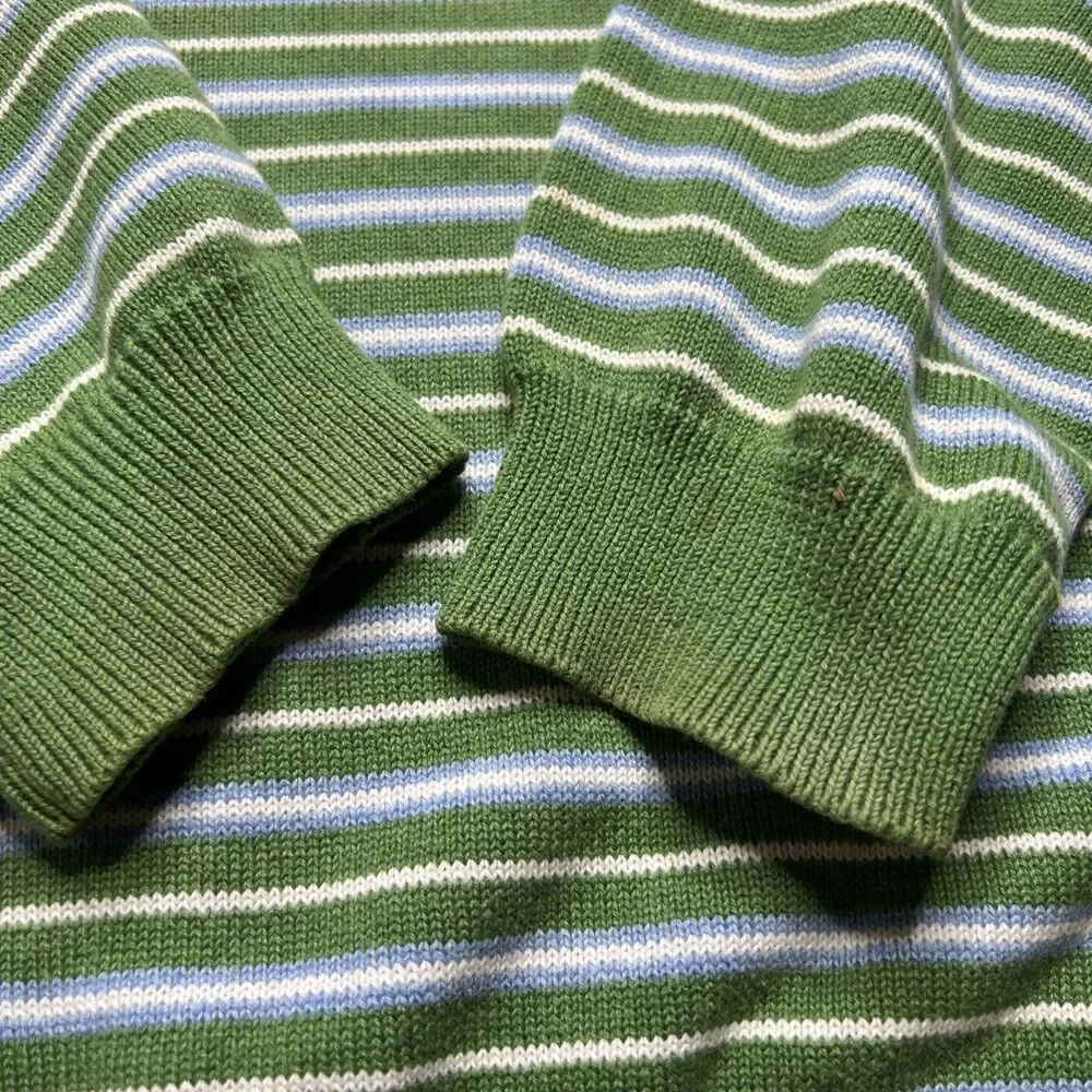J Crew Vintage Mens Pullover Sweater Large Green Stripe Crew  Academia Preppy